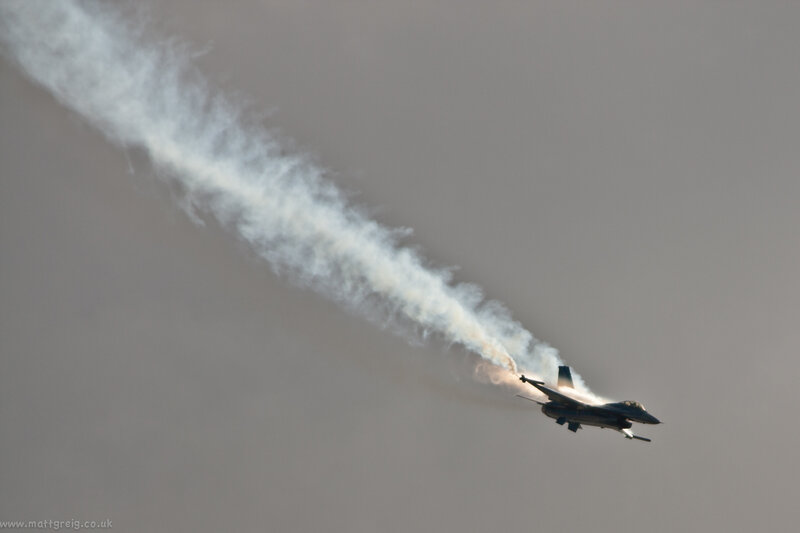 Fighter Jet in Flight — Gray, Dramatic, Photograph, Smoke Trail