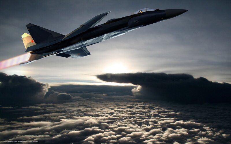 Fighter Jet in Flight — Gray, Dramatic, Sunset, Digital Art, Clouds, Sun