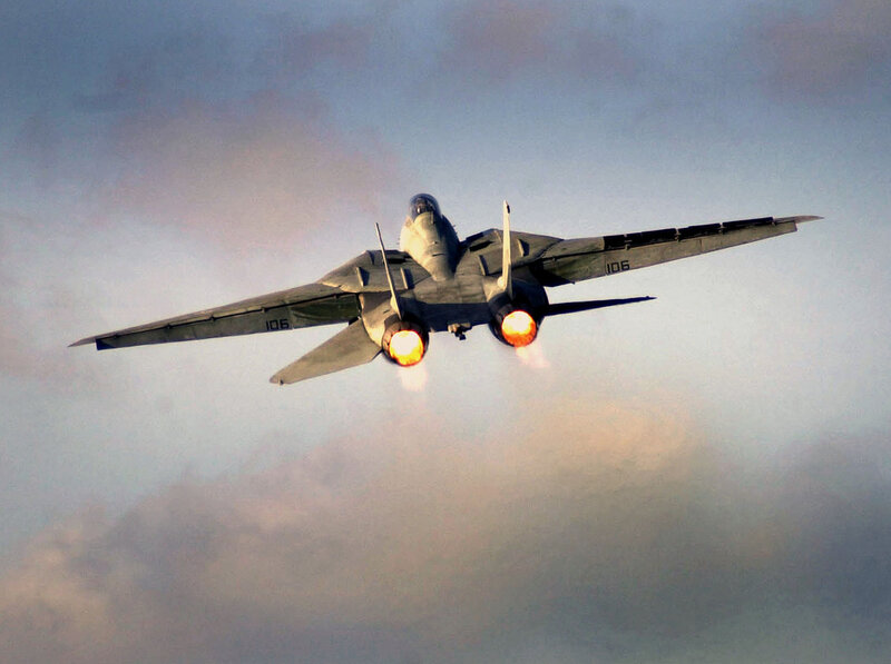 Fighter Jet in Flight — Gray, Dramatic, Sunset, Photograph, Jet Engines