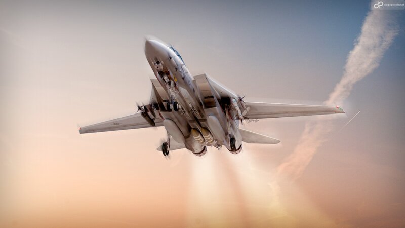 Fighter Jet in Flight — Gray, Dramatic, Sunset, Photograph, Sky