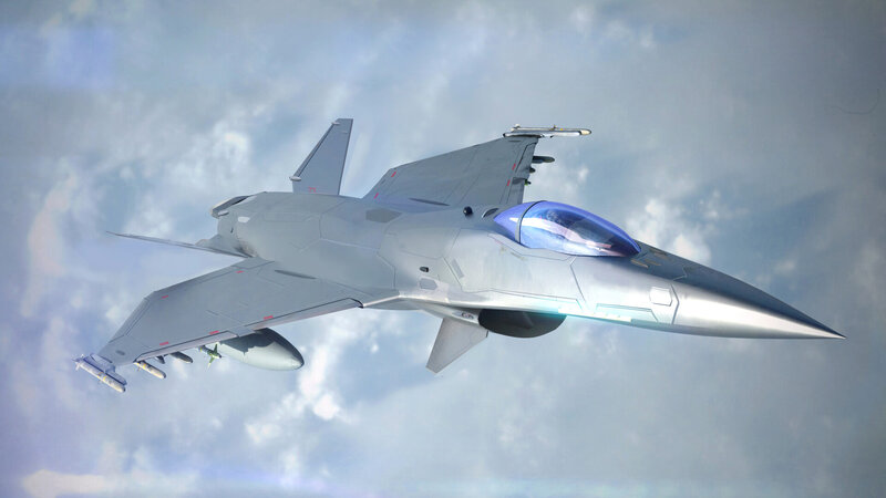 Fighter Jet in Flight — Gray, Dynamic, 3d Render, Clouds