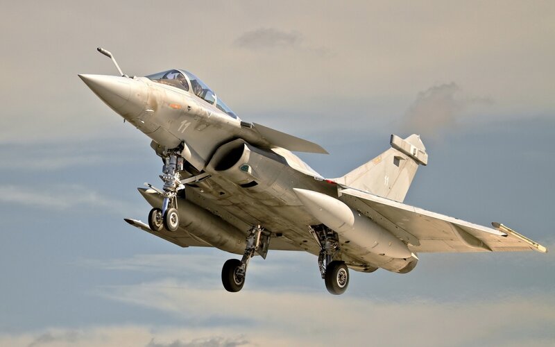 Fighter Jet in Flight — Gray, Dynamic, Afternoon, Photograph, Aircraft, Sky, Landing Gear