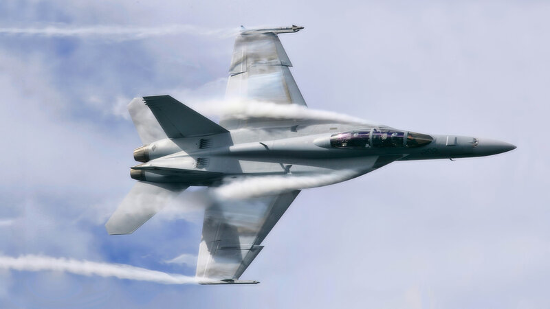 Fighter Jet in Flight — Gray, Dynamic, Afternoon, Photograph