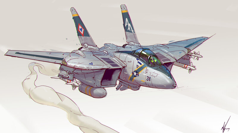 Fighter Jet in Flight — Gray, Dynamic, Digital Art, Smoke Trail