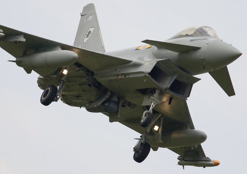 Fighter Jet in Flight — Gray, Dynamic, Photograph, Aircraft, Landing Gear, Missile