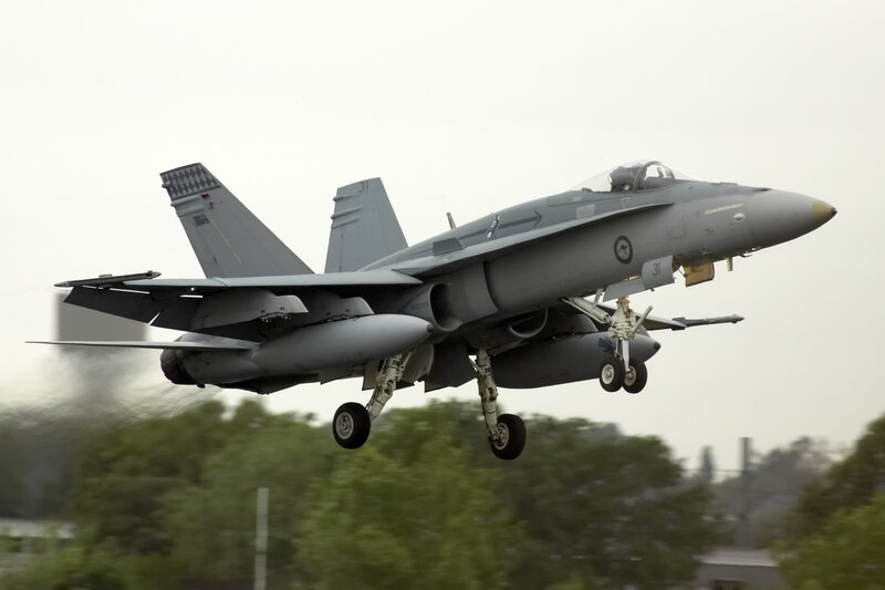 Fighter Jet in Flight — Gray, Dynamic, Photograph, Aircraft, Landing Gear