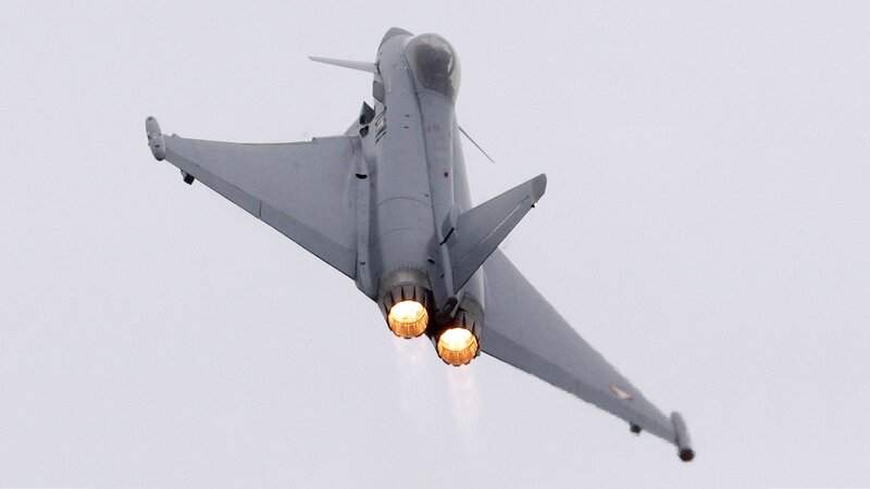 Fighter Jet in Flight — Gray, Dynamic, Photograph, Jet Engine