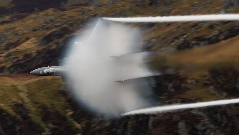 Fighter Jet in Flight — Gray, Dynamic, Photograph, Smoke