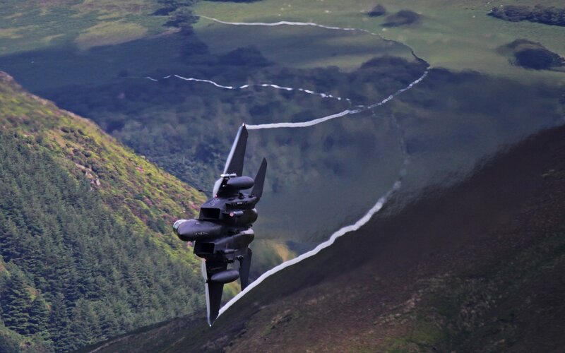 Fighter Jet in Flight — Green, Dramatic
