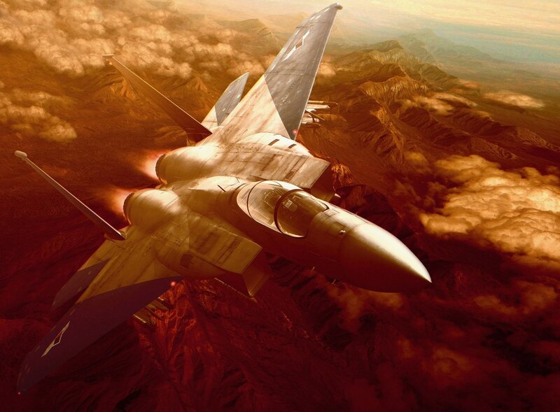 Fighter Jet in Flight — Orange, Dramatic, Sunset, Digital Art