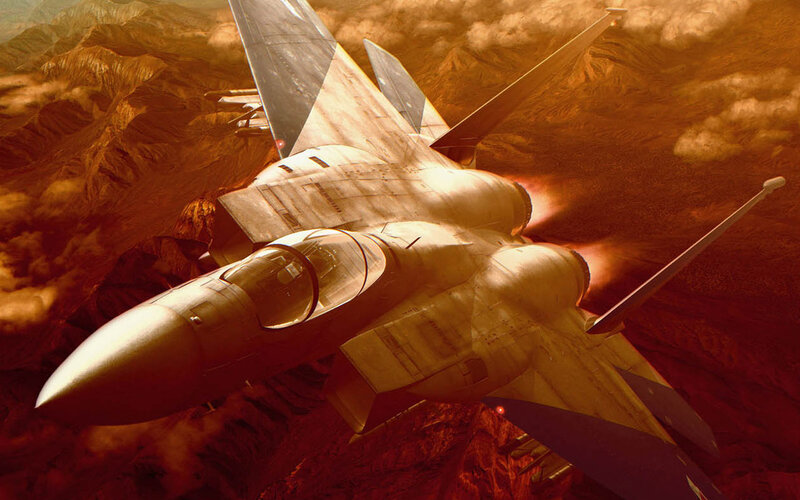 Fighter Jet in Flight — Orange, Dramatic
