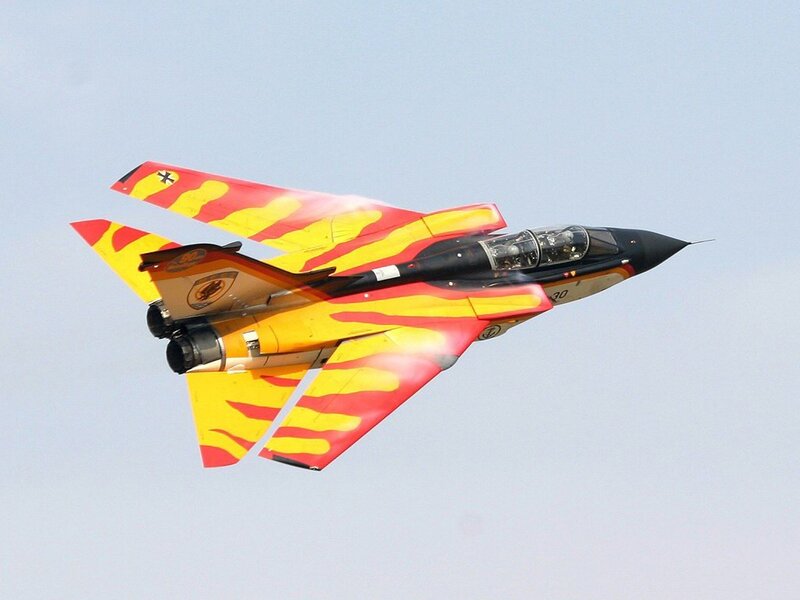 Fighter Jet in Flight — Red, Dynamic