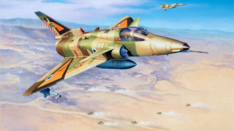 Fighter Jet in Flight — Tan, Dramatic