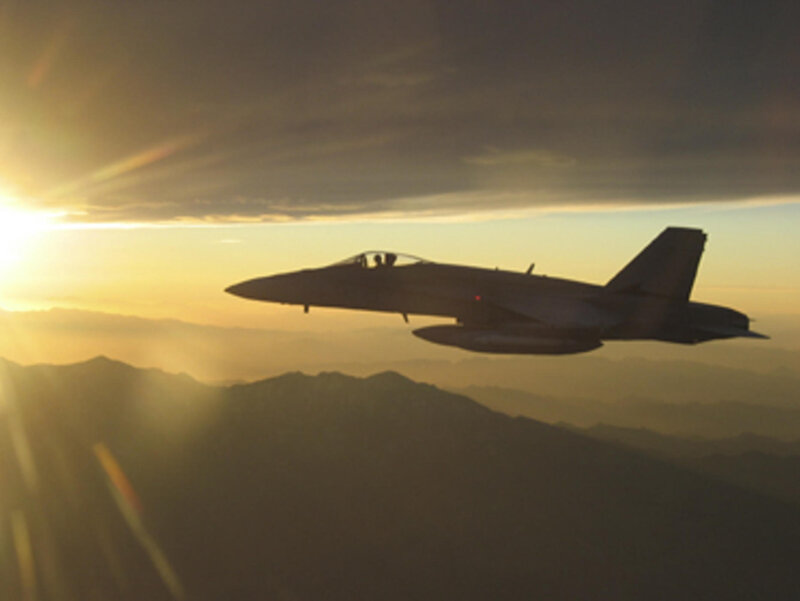 Fighter Jet in Flight — Yellow, Dramatic, Sunset