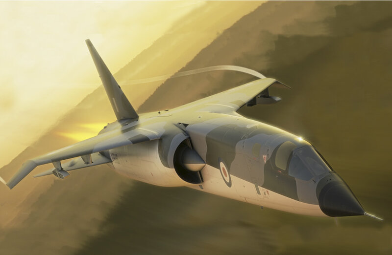 Fighter Jet in Flight — Yellow, Dramatic