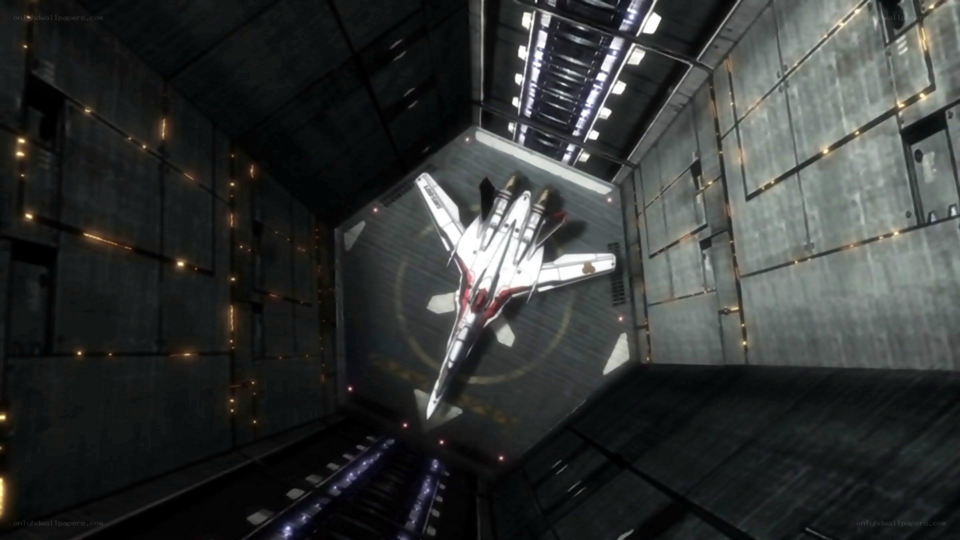 fighter jet in hangar bay
