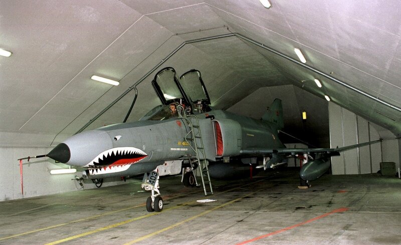 Fighter Jet in Hangar — Gray, Industrial