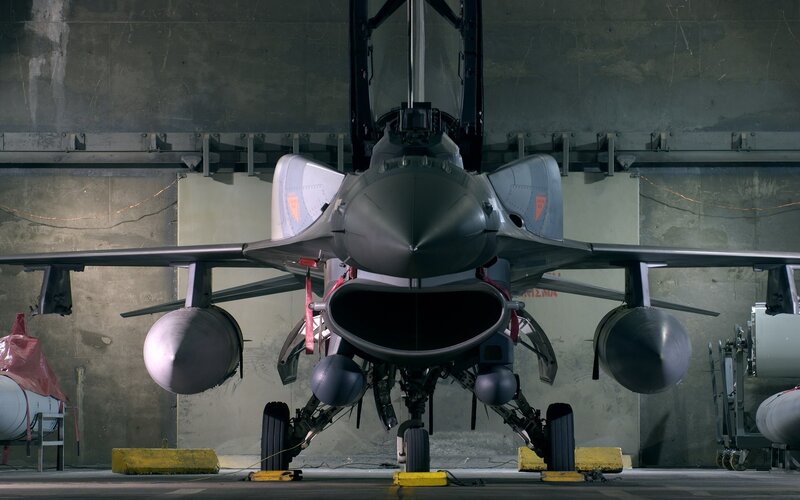 Fighter Jet in Hangar — Gray