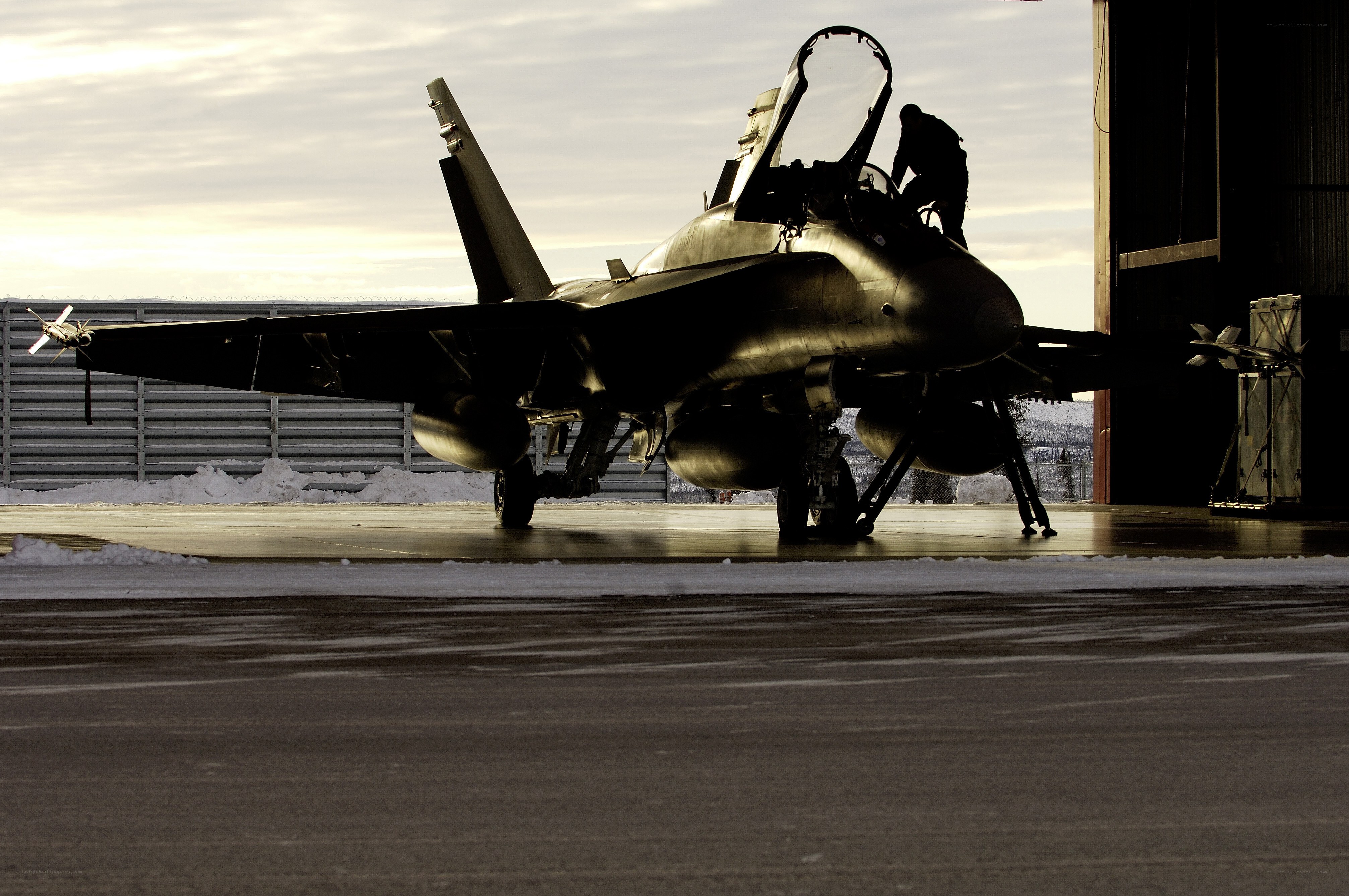 Fighter jet in hangar