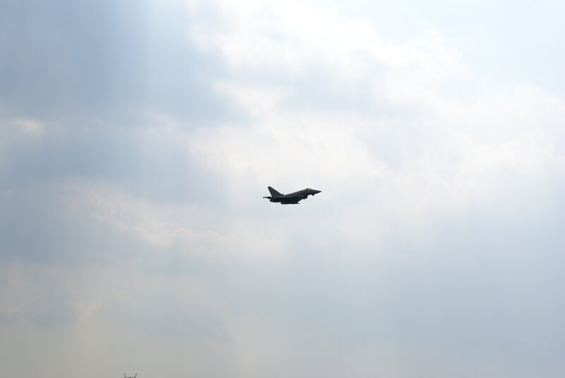 Fighter Jet in Sky — Gray, Overcast