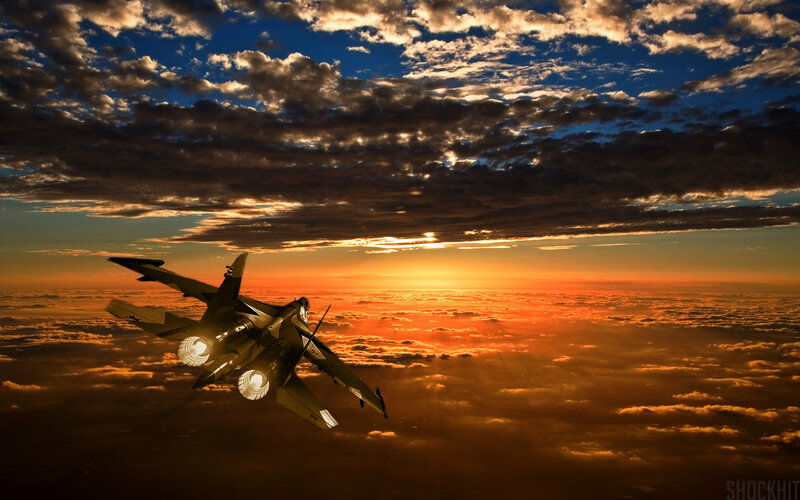 Fighter Jet in Sky — Orange