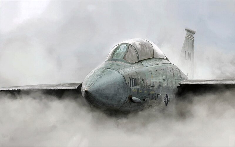Fighter Jet in Smoke — Gray