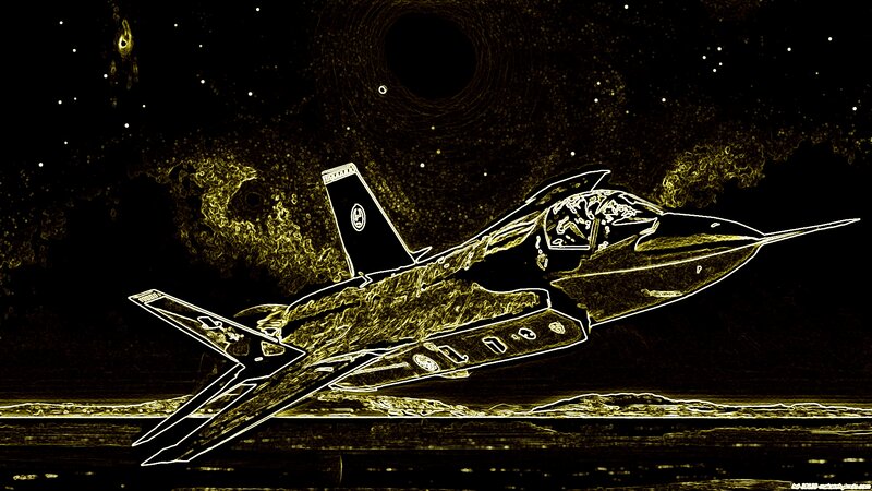 Fighter Jet in Space — Black, Dramatic