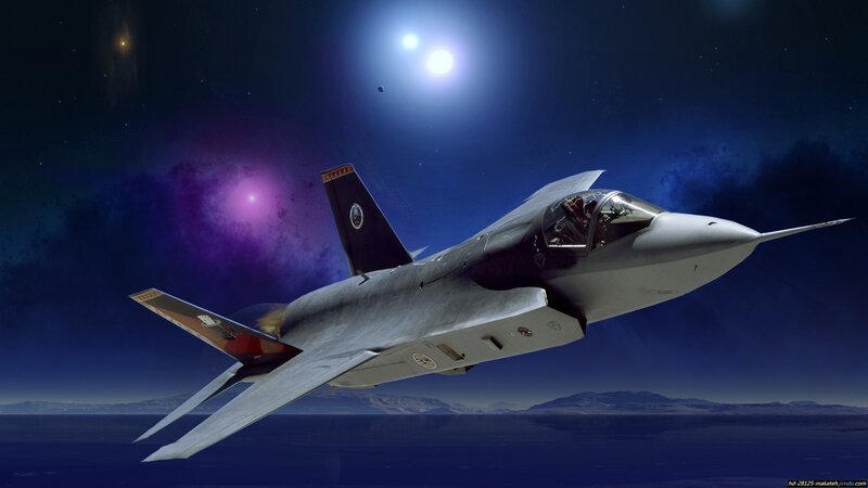 Fighter Jet in Space — Blue, Dramatic, Night, Digital Art