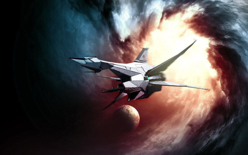 Fighter Jet in Space — Red, Dramatic