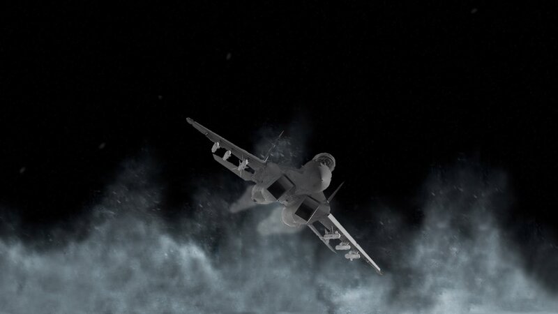 fighter jet in stormy sky