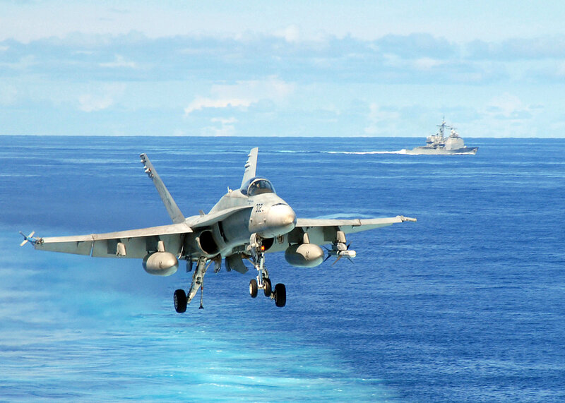 Fighter Jet Landing — Blue, Dramatic