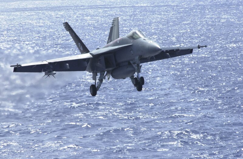 Fighter Jet Landing — Blue