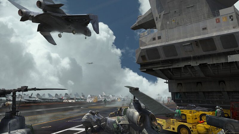 Fighter jet landing on aircraft carrier