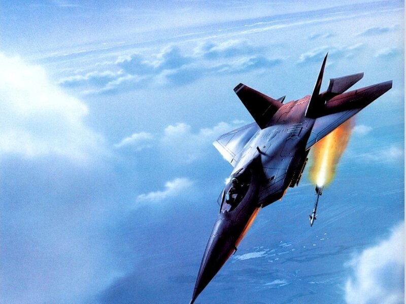 Fighter Jet Launching Missile — Blue, Dramatic, Digital Art