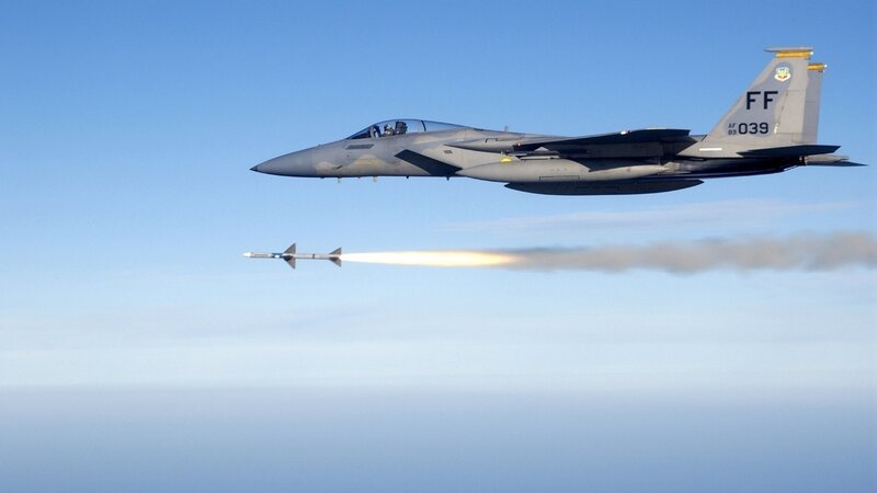 Fighter Jet Launching Missile — Blue, Dramatic