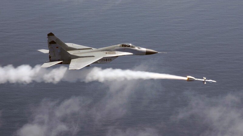 Fighter Jet Launching Missile — Gray, Dramatic