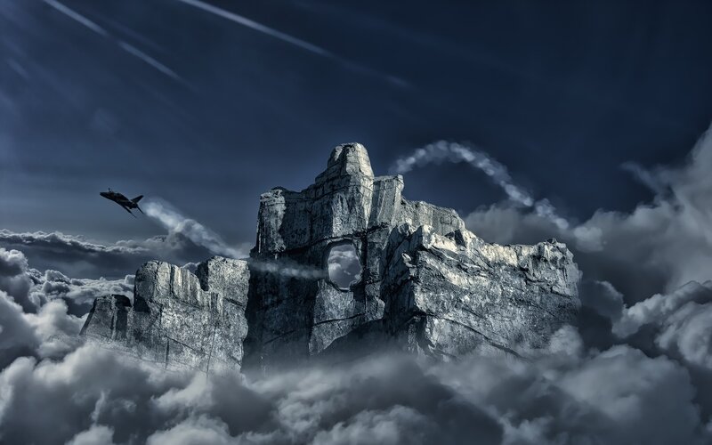 Fighter Jet Near Mountain
