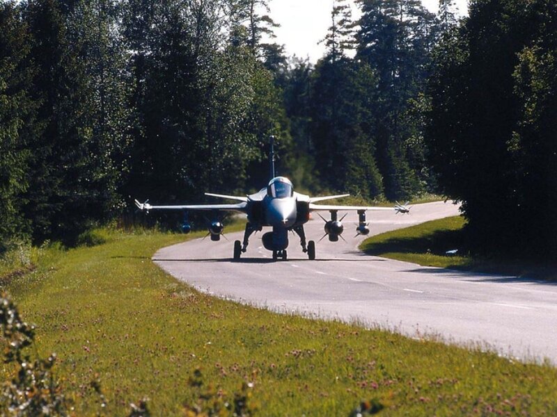Fighter jet on a road