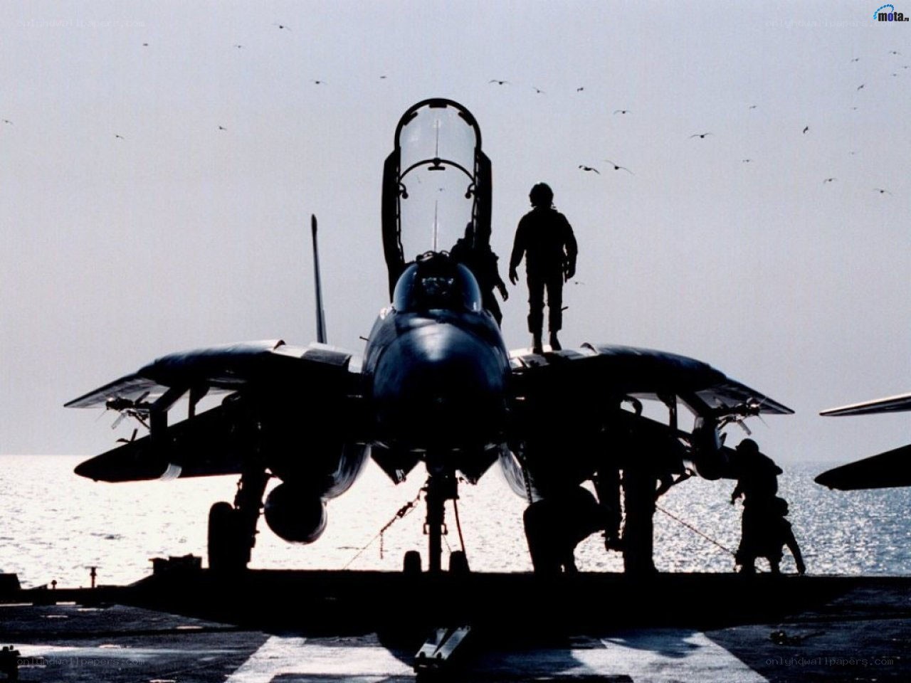 Fighter jet on aircraft carrier