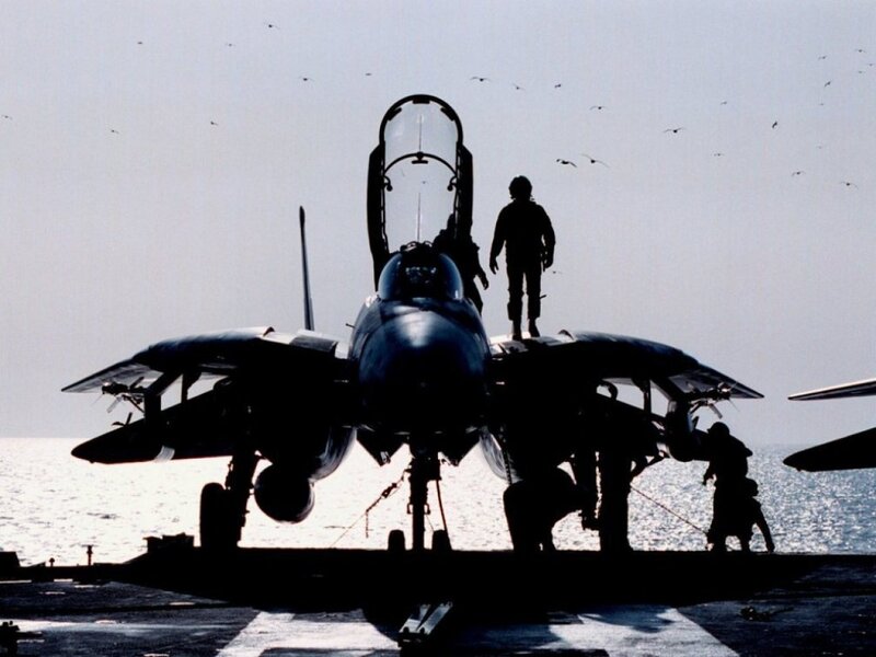 Fighter Jet on Aircraft Carrier — Black, Dramatic, Afternoon