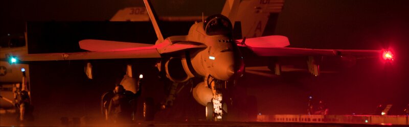 Fighter Jet on Aircraft Carrier — Black, Dramatic, Night