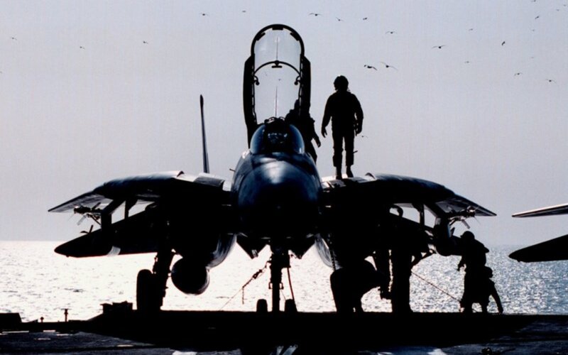 Fighter Jet on Aircraft Carrier — Black, Dramatic