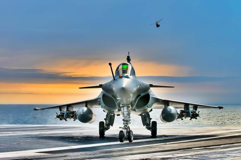 Fighter Jet on Aircraft Carrier — Blue, Dramatic, Sunset, Photograph, Helicopter