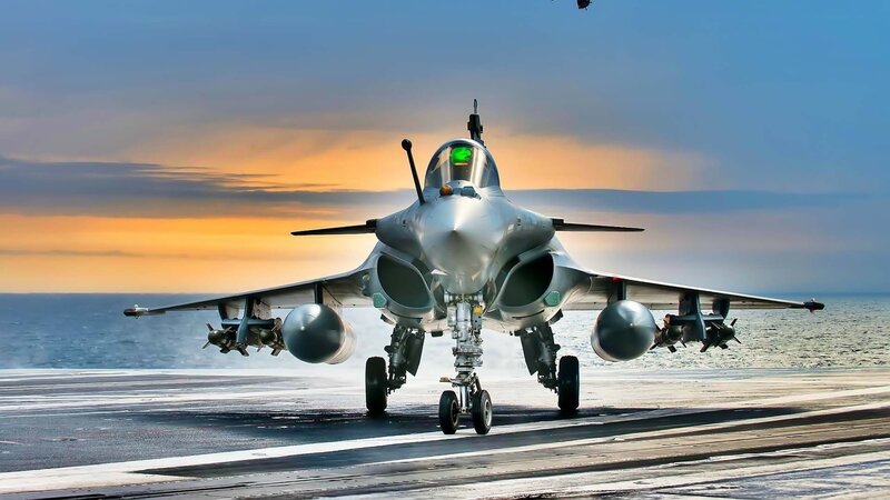 Fighter Jet on Aircraft Carrier — Blue, Dramatic, Sunset