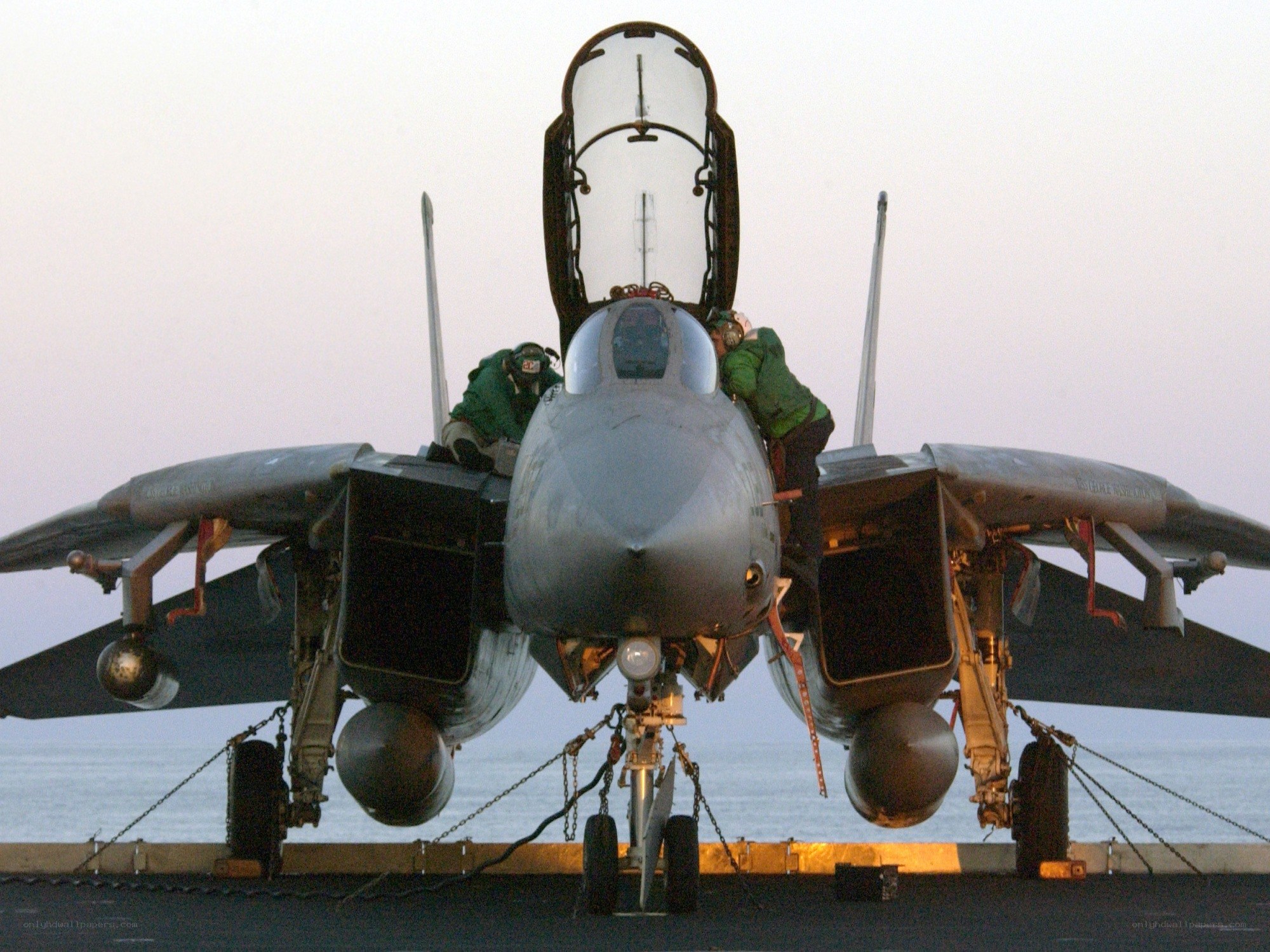 Fighter jet on aircraft carrier deck