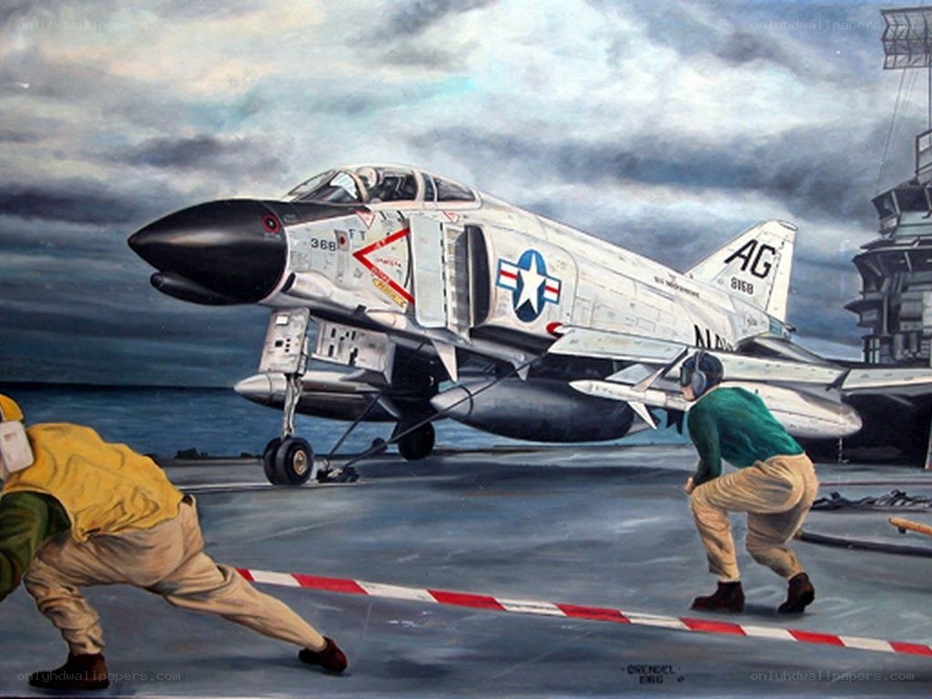 Fighter jet on aircraft carrier deck
