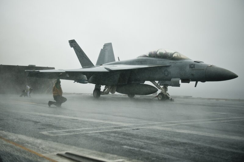 Fighter Jet on Aircraft Carrier — Gray, Dramatic, Photograph, Aircraft Carrier