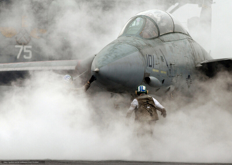 Fighter Jet on Aircraft Carrier — Gray, Dramatic, Photograph, Smoke