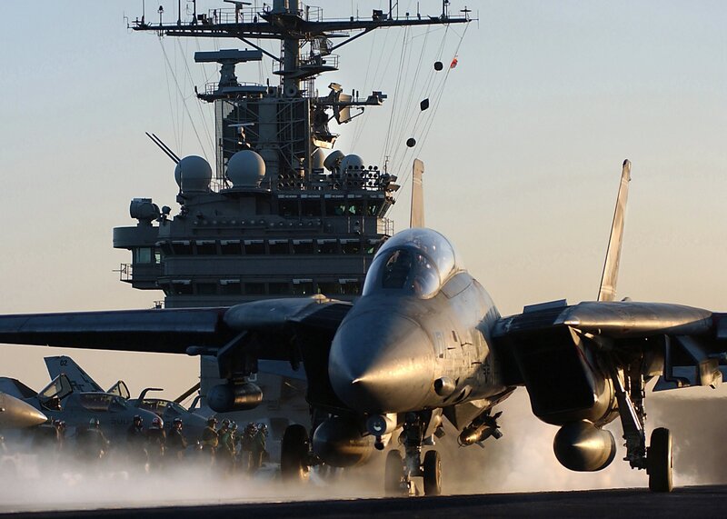 Fighter Jet on Aircraft Carrier — Gray, Dramatic, Sunset, Photograph, Aircraft Carrier, Crew