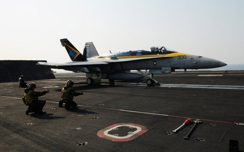 Fighter Jet on Aircraft Carrier — Gray, Operational, Afternoon